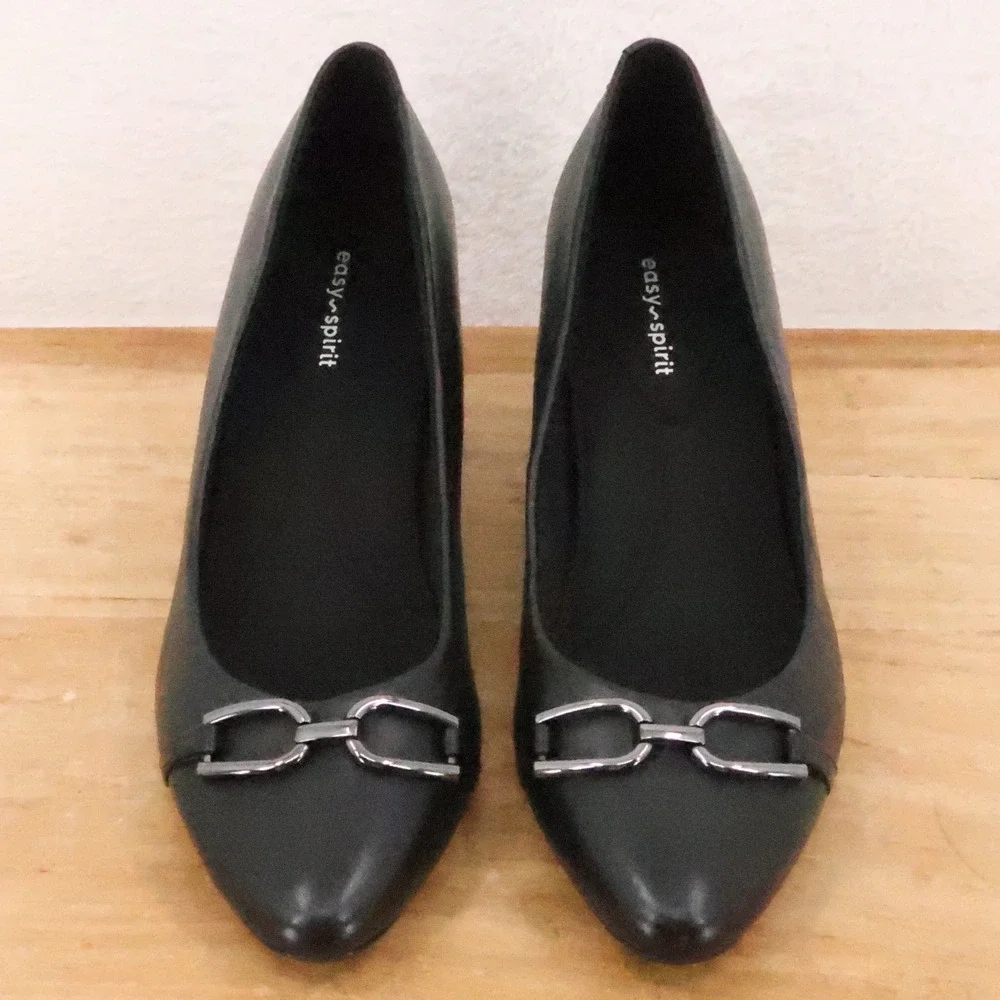 Easy Spirit Secarlla Block Heel Pumps Leather Comfort Career Black Size 10W Wide